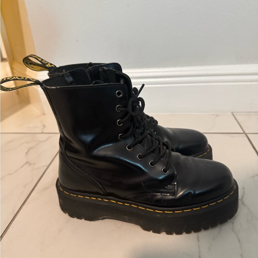 Dr. Martens Black Combat Moto Boots with Platform Sole